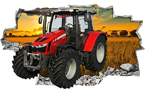 Wandtattoo - Roter Traktor Feld Sonnenuntergang Himmel Wandkunst Aufkleber Aufkleber Vinyl Zimmer 3D Aufkleber für die Wand - Wanddekoration - 80x125cm