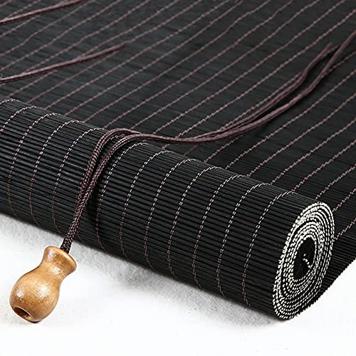 Seitenzugrollo Schwarz Bambus Rollo Retro Jalousine Bambus Vorhang Bambus Raffrollo Holzrollos Lichtfilter Sonnenschutz und Sichtschutz Rollo Für Fenster und Türen,Maßanfertigung (90x150 cm)