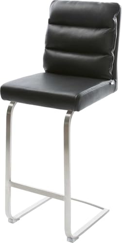 DELIFE Barstuhl Pela-Flex Freischwinger flach Edelstahl Echt-Leder Schwarz