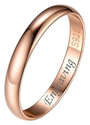 Silvora Personalisierter Konvexer Ring für Damen Herren mit Textgravur 925 Silber Glänzender Fingerring 3mm breit Stapelbarer Schmaler Bandring Vorsteckring in Rosegold Ringgröße 57(18)