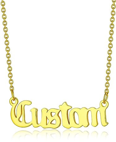 GoldChic Gold Name Necklace for Women Personalised Nameplated Pendant Old English Names Necklace Engraved, Stainless Steel Names Necklaces for Mum Daughters