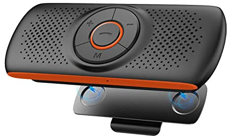 SKYBESS Portable Bluetooth Car Speakerphone, Wireless In-Car Speaker with Visor Clip, Supports Hands-Free Calling, Music, GPS, Voice Commands (Siri, Google Assistant), Orange