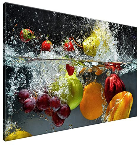 Estika Leinwand bilder - Obst im Wasser - 120x80 cm, 1 teilige kunstdruck - Wandbilder wohnzimmer, schlafzimmer, Moderne wanddeko, Bild auf leinwand - Küche, Restaurant bilder - 1345A_1B