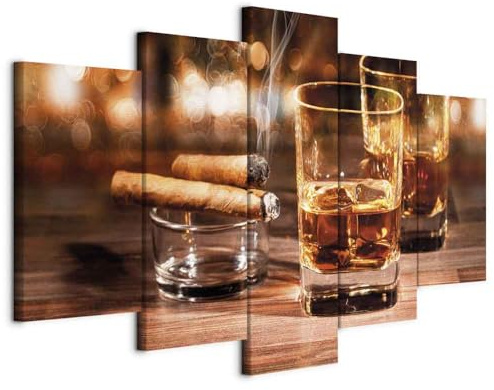 B&D XXL - Leinwandbild Alkohol Drink Bar, 150x75 cm, 5-teilig, Schlafzimmer | Hochwertige Leinwand, sofort aufhängbar, ideal fürs Wohn- oder Schlafzimmer, wasserfest und lichtecht, langlebig, stilvoll