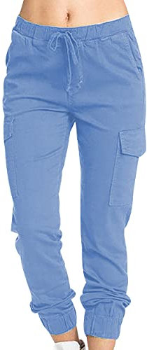 Hosen Damen High Waist Haremshose Für Damen Freizeithose Weites Bein Hose Cargohose Oversize Damenhose Arbeitshose Hose Elastischem Bund Und Tasche Lange Hose Lockere Damenhose Denim Blue XXL