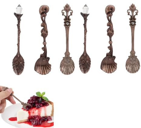 6pcs Vintage Crystal Alloy cuillère à café, petite cuillère à dessert, cuillère à café espresso, petites cuillères, cuillère à café salon de thé décorer la cuillère à dessert avec cuillère à café