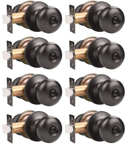GOBEKOR 8 Pack Oil Rubbed Bronze Privacy Door Knobs Keyless Round Interior Door Knobs with Lock Bedroom Bathroom Door Knob Modern Door Hardware