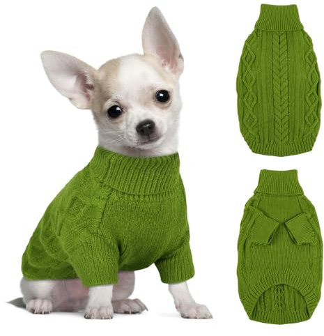Hjumarayan Dog Jumpers Small, Knitted Jumpers for Puppy Small Dogs, Warm Pet Clothes Outfit for Winter Outdoor, Soft Sweater Thick Coat for Chihuahua, Yorkshire Terrier, Grass Green XS