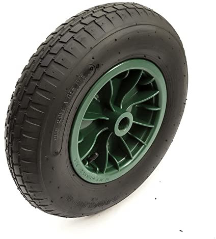 16 Inch 4.80/4.00-8 Wheel & Pneumatic Tyre Green & Inner Tube Schrader Straight Valve 4 Ply 1 Bore Garden Wheelbarrow Trolley Barrow Cart 4.80-8 4.00-8 Maximum Load 195 kg