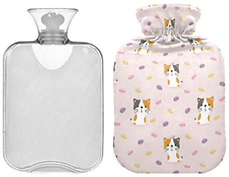 Cute Cats Sweet Pink 2 Liters Hot Water Bottle with Cover, Transparent Hot Water Bag for Neck and Shoulder Pain Relief Hand Feet Hot Therapy