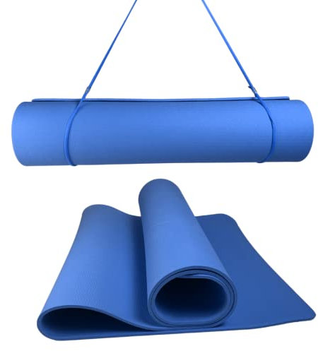 ATC Handels GmbH Yoga Matte 180x60x0,5mm - inkl. Tragegurt rutschfest und TPE umweltfreundlich - Übungsmatte, Gymnastikmatte, Sportmatte, Fitnessmatte, Trainingsmatte, Pilatesmatte 180x60x5mm (Blau)