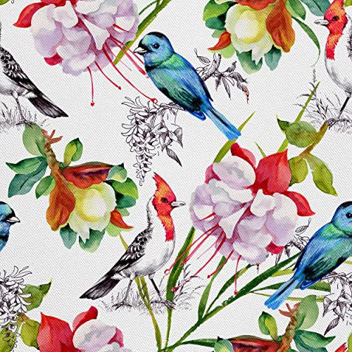 HEKO PANELS Stoff Oxford Wasserdichte Meterware Canvas-Stoff Polyester Stoff Zum Nähen Nähstoffe Möbelstoffe Dekostoffe Wasserabweisend Blickdicht Blumen Vögel Bunt 1 Meter 155 x 100 cm, DX153
