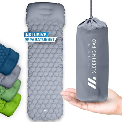 NORDMUT® Isomatte Outdoor [mit Reparaturset] Isomatte Camping | Isomatte Ultraleicht für Wandern, Outdoor, Camping - kleines Packmaß… (Grau)