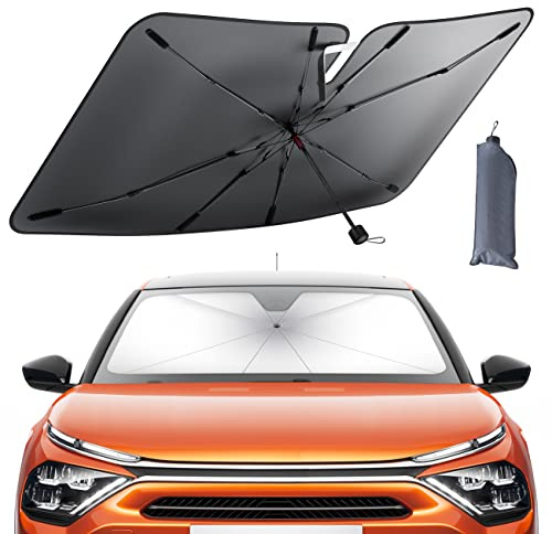 Lamicall Car Windshield Sunshade Umbrella - Foldable Car Windshield Sun Shade Cover, 5 Layers UV Block Coating, 52x31 Front Window Heat Insulation Protection, for Auto Sedan, SUV Windshield