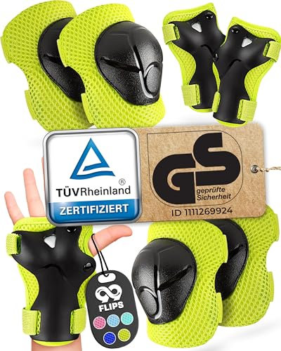 99FLIPS Protection Roller Enfant Garcon - Protection Trotinette Freestyle - Patin a Roulette Fille Patins à Glace - Protection BMX Enfant, Protection Enfant Velo, Inline Skates - Flash S/M Vert