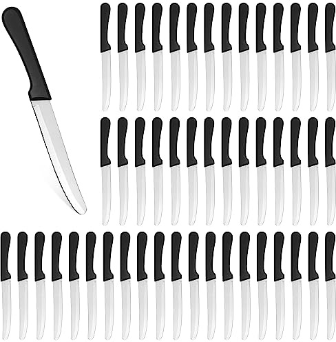 Geelin 50 Pcs Steak Knives for Restaurant, 8.5 in Serrated Round Tip, Black