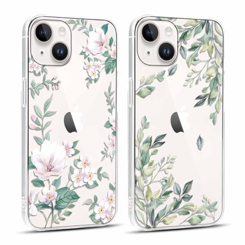 Yoedge 2 Stück Durchsichtig HandyHülle für Apple iPhone 14 Hülle Blumen 6,1, Transparent Silikon Handy Hülle für iPhone 14 Case 3D Muster Aesthetic Mädchen Frauen Geschenk Schutzhülle Cover