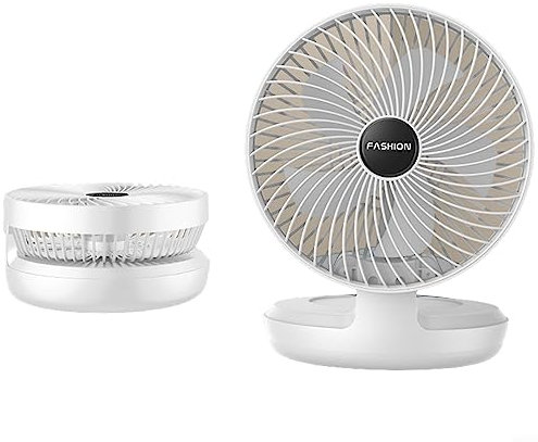 Lioaeust Ventilador de mesa USB, plegable de 90°, pequeño ventilador de pared, ventilador de carga USB inalámbrico con colgador (versión recargable blanca)