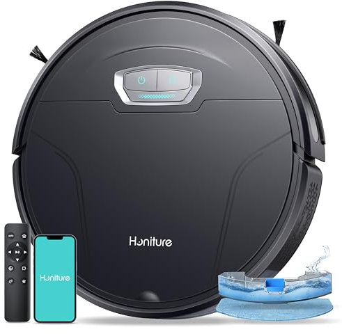 HONITURE Robot Aspirador y Fregasuelos, 4500Pa Succión Ultra Fuerte, G20 Pro Robot Aspirador con Auto Carpet Boost, Alexa/WiFi/App, Aspirador Robot Super Delgado, Ideal para Pelo de Mascotas, Piso