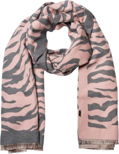 styleBREAKER Damen Schal mit Zebra Animal Print Muster, warmer Tierprint Schal mit Fransen, Reversible Style 01017158, Farbe:Rose-Grau