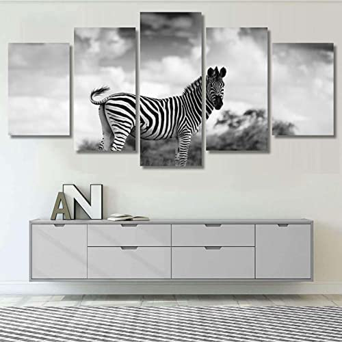 5 Teilig Leinwand Wanddeko Schwarz-Weiß-Zebra Dunkel Poster Hd Bilder Leinwanddrucke 5 Stück Gemälde Modern Wohnzimmer Wohnkultur Geschenk (Ungerahmt 150 X 80 Cm) Schlafzimmerbürohotelwandku -7D3N-E5