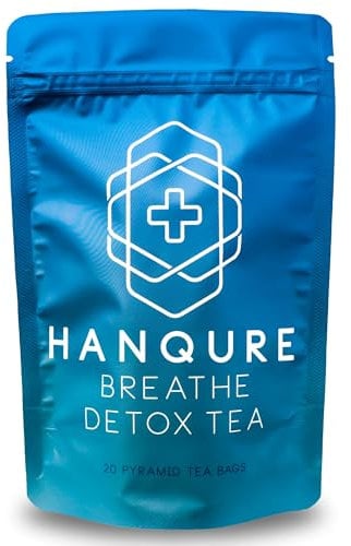 Hanqure Breathe Detox Tea | Lung Cleanse Tea with Mullein Leaf Extract for Lungs Detox and Mucus Relief | Contains Elderberry, Ginseng, Rooibos, Thyme, Ginger and Mullein. 20 Pyramid Tea Bags.