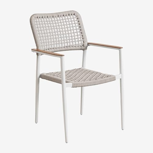 SKLUM Stapelbarer Gartenstuhl mit Aluminiumarmlehnen und geflochtenem Seil Nediam Weiss