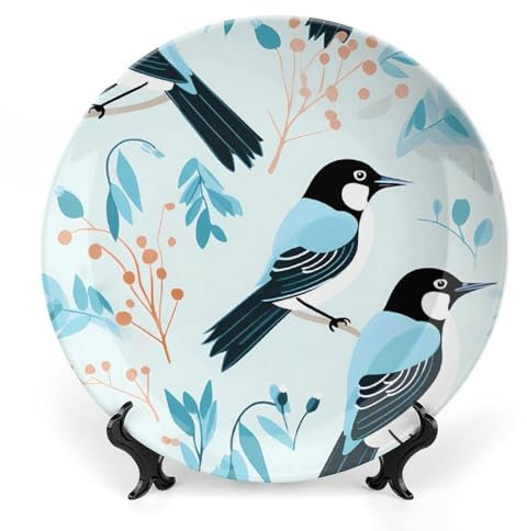 Piatto di porcellana Bone China stampato con gazza del fumetto con supporto piatto decorativo rotondo piatto oscillante casa vintage