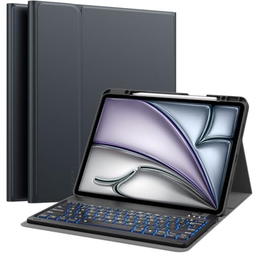 MoKo Keyboard Case for New iPad Air 13 Inch Case with Keyboard 2025/2024, Multi-Angle Magnetic Stand Cover for iPad Pro 12.9 2022/2021/2020/2018, Detachable Wireless Bluetooth Keyboard, Space Gray