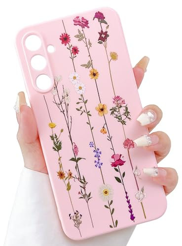 ZTOFERA Compatible with Samsung Galaxy A55 5G Case for Girls Women, Flexible Soft Silicone Protective Phone Case with Cute Climbing Flowers Floral Pattern Shockproof Bumper Cover, Pink