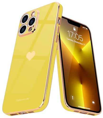 Teageo Coque Compatible avec iPhone 13 Pro Max, Jolie Coque de téléphone pour Filles, Protection Luxueuse d'appareil Photo galvanisé, Coque Antichoc pour iPhone 13 Pro Max, Jaune