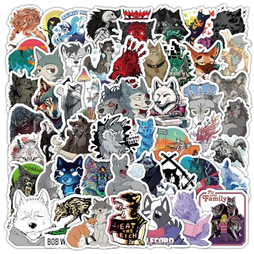 Wild Wolf Aufkleber für Laptop (50PCS),Geschenk für Kinder Jugendliche Erwachsene Jungen,Wölfe Stickers Wasserdicht Vinyl Aufkleber für Scrapbook,Skateboard,Auto,Gepäck