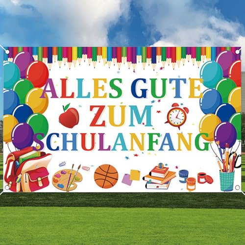 Shinybox Banner Schulanfang Deko, 110 x 180cm Banner Einschulung, Alles Gute Zum Schulanfang Banner, Schuleinführung Banner Deko Hintergrund Banner für Einschulung Deko Junge Mädchen(Weiß)