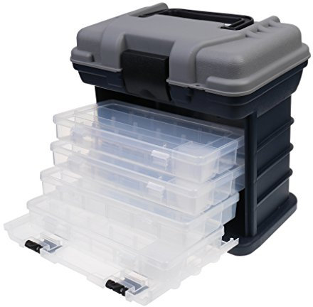 Tragbare Angelausrüstungsbox, Organizer, 4 Schichten, Köderhaken, Sitzfunktion, hohe Festigkeit, große Kapazität