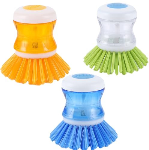 3 Stück Spülbürste, Spülbürste Mit Spülmittelspender, Küchenbürste, Spülbürsten, Küchenbürste Für Geschirr, Töpfe, Topf, Pfannen, Spüle Reinigung(Orange, Blau, Grün)