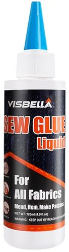 Visbella Colle textile latex lavable en machine pour toutes les fibres naturelles Colle à tissu imperméable douce, élastique, flexible Colle spéciale pour tissus, collage au lieu de couture, 120 ml