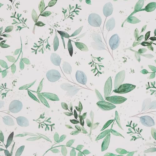 ICYEHAO Papier Peint Feuille Vert,44 x 500cm Papier Peint Adhesif Mural Vert et Blanc Papier Peint Autocollant Botanique Vintage Papier Peint Adhesif pour Meuble Chambre,Cuisine,Salon