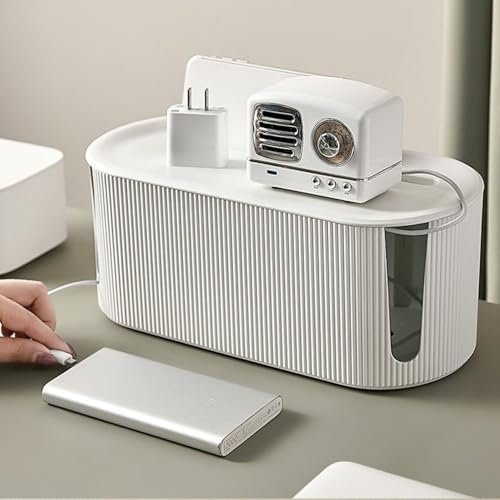 Cable Management Box, Cable Tidy Box, Storage Cord Organizer Box for Hide and Conceal Electrical Cables, Extension Power Strip Box (White)