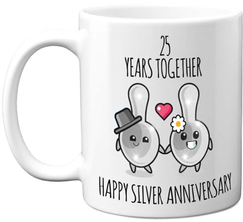 25th Anniversary Mug Gift for Men Women - 25 Years Together - Happy Silver Anniversary Wedding for Husband Wife Mum Dad Brother Sister, 11oz Ceramic Coffee Mugs Gifts