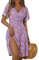 FENSACE Robe d'été mi-Longue à Manches Courtes et col en V pour Femme, Motif Floral, Taille M