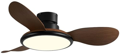 Ventilador Techo Silencioso Luz Ventilador Techo 36 Pulgadas Luces Ventilador Techo Perfil Bajo 3 Aspas Luz Ventilador Techo Madera Imitación Negra Luz Ventilador Regulable Inteligente Control Remoto