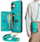 TUCCH Case for iPhone 16 Plus (6.7) with Strap, Wallet Case with[6 Card Slots][RFID Blocking][Adjustable Detachable Crossbody Lanyard][Magnetic Closure] Shockproof PU Leather Cover, Textured Cyan