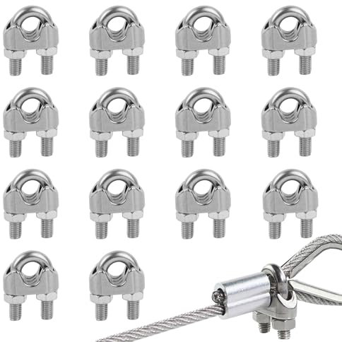 HANIUTTY 14 Pezzi M6 Morsetti per Cavo Acciaio, Morsetti Serracavo in acciaio INOX per Cavo Acciaio Ø 6mm, Morsetti per Fune Metallica a Forma di U Clip Tiranti Morsetti Per Filo Stendibiancheria