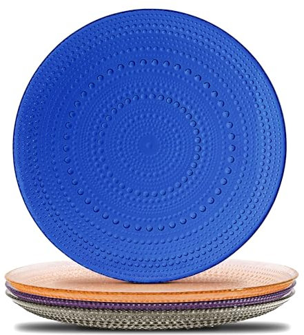 Yungala Dinner Plates Set 4 10.5 Inch Smokey Black Purple Amber Cobalt Blue