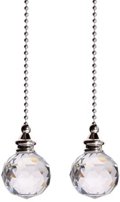 2PCS Ceiling Fan Pull Chain, Light Pull Chain Extension with Crystal Prism Ball, Bedroom Lamp Crystal Pull Cord, Decorative Fan Pull Chain, Fan Light Pull Chain/Blind Cord Pull (Transparent)