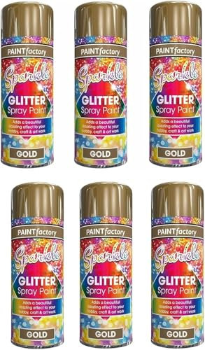 MIXEL Gold Glitter Spray Paint, Sparkle Effect, Non-Cracking, Quick Drying, Vibrant Colour, Easy To Use, Durable And Long Lasting, Ideal Use For Decoration, Interior And Exterior, 200ml (6Pcs)