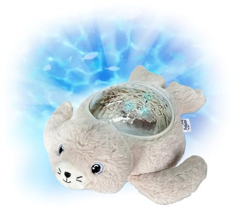 Pabobo - Veilleuse Projecteur Phoque Aqua Dream | Projections Sous-Marines Animées | Sons Apaisants & Berceuses | Arrêt Automatique | Peluche Lavable