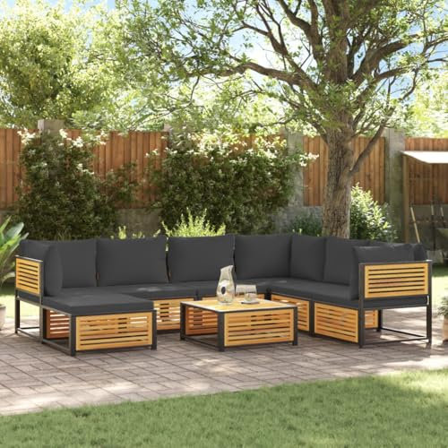 IKAYAA Gartenmöbel Set Holz Gartenlounge Holz Gartenlounge Outdoor Sitzgruppe Garten Holz Balkonmöbel Holz terrassenmöbel Set Holz Gartengarnitur Massivholz Akazie-Anthrazit-8-tlg
