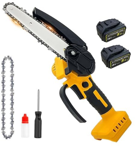 Mini Chainsaw Cordless 6 inch,Compatible with Dewalt 20V 2X 5.5AH Battery,Electric Cordless Chainsaw with 2 Chains, Splash Guard,for Tree Branch Wood Cutting