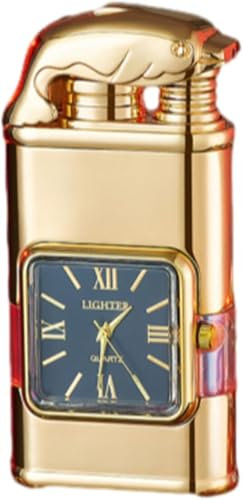 Windproof Dual-Flame Vintage Watch Lighter, Windproof Lighter Vintage Watch Bezel Jet Flame Torch, Jet Flame Torch with Adjustable Flame Valve,Refillabl Watch Bezel Cool Lightere (Gold, Dolphin)